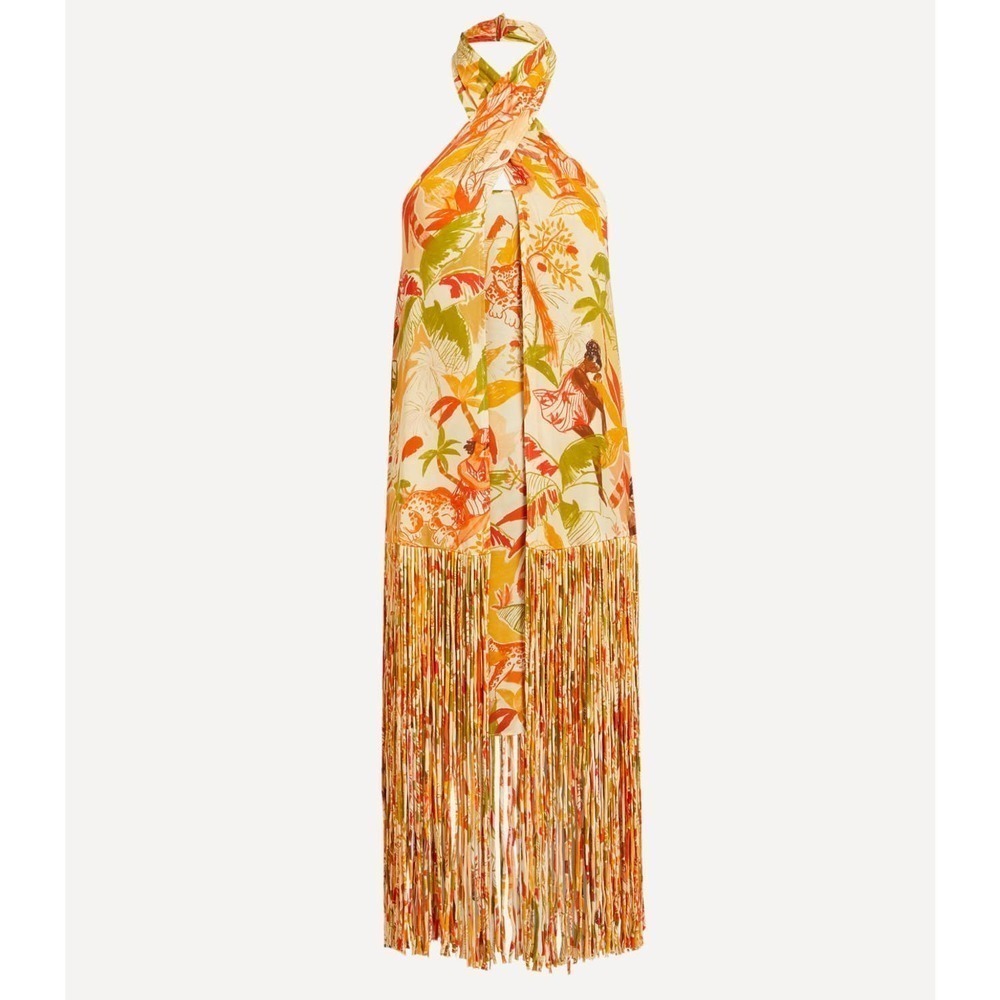 Farm Rio Leopard Forest Fringe Mini Dress in Leopard Forest Sand Size M NWT - Picture 3 of 12